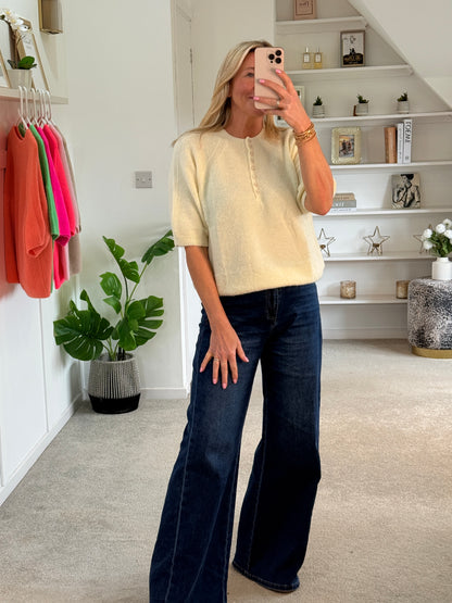 French Blue Alpaca Mix Diamanté Button Jumper