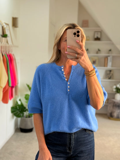 Spring Green Alpaca Mix Diamanté Button Jumper