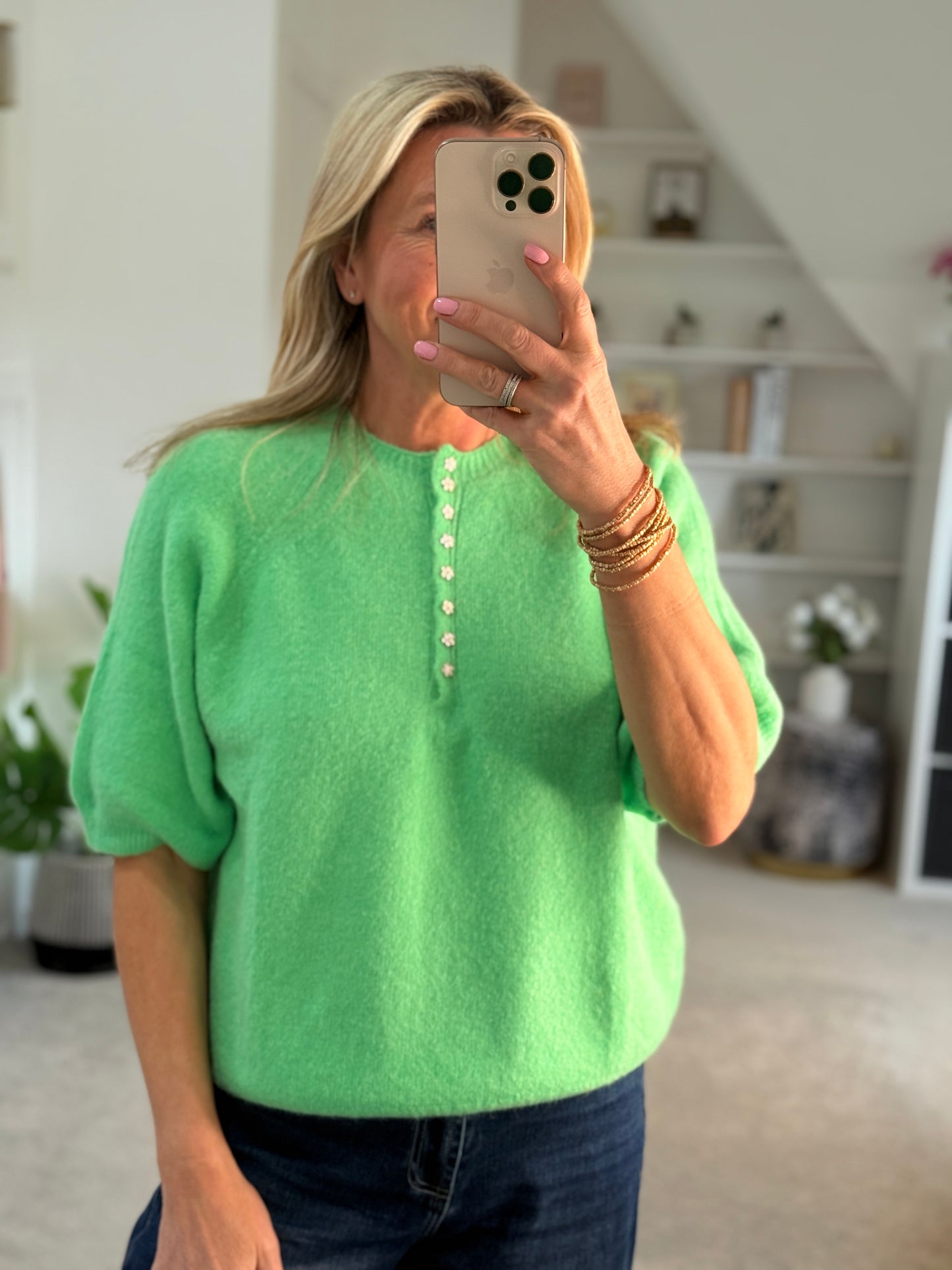 Butter Alpaca Mix Diamanté Button Jumper