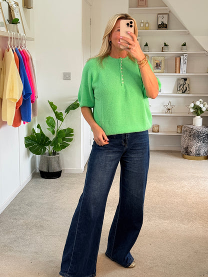 French Blue Alpaca Mix Diamanté Button Jumper