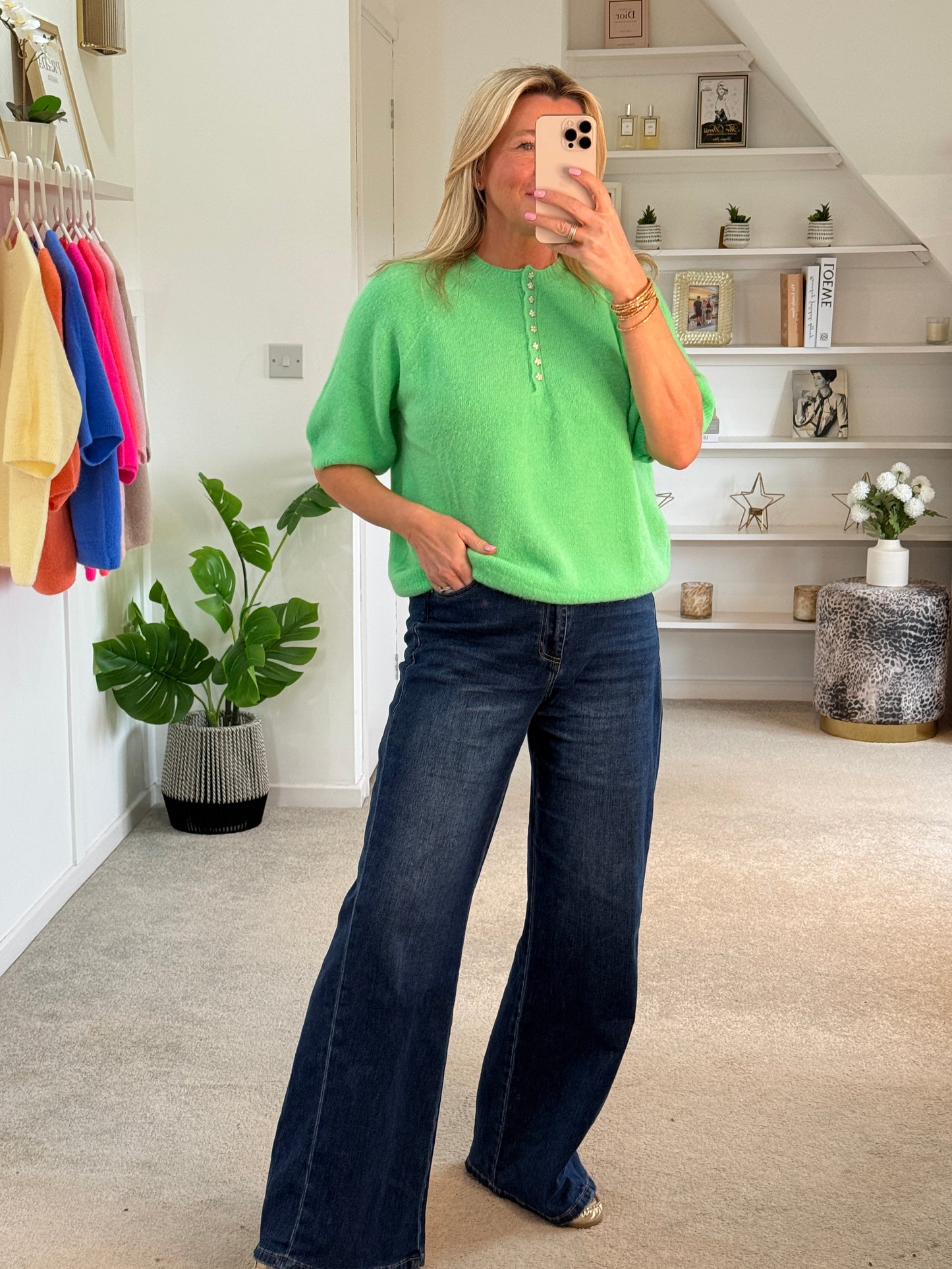 French Blue Alpaca Mix Diamanté Button Jumper