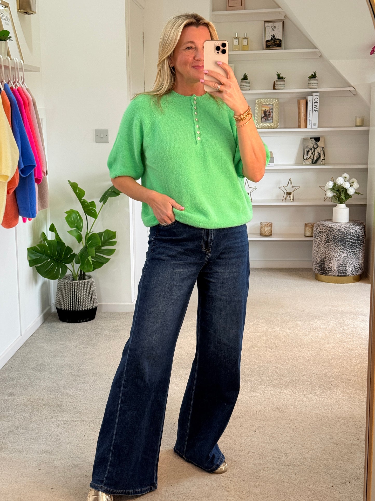 French Blue Alpaca Mix Diamanté Button Jumper