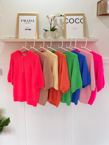 French Blue Alpaca Mix Diamanté Button Jumper