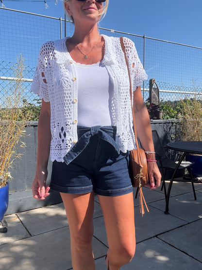 Madison Dark Blue Tie Belt Denim Shorts