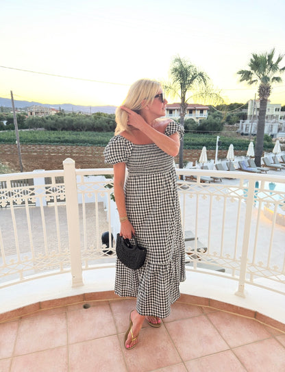 Navy Printed Scallop Detail Dress