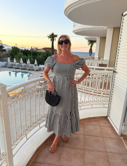 Navy Printed Scallop Detail Dress