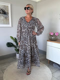 Leopard Print Long Sleeve Maxi Dress