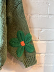 Khaki Embroidered Flower Chunky Jumper