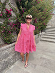 Neon Stripe Large Leopard Frill Sleeve Dress