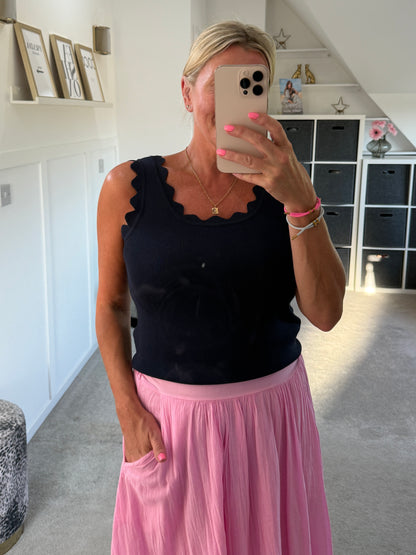 Navy Scallop Edge Vest Top