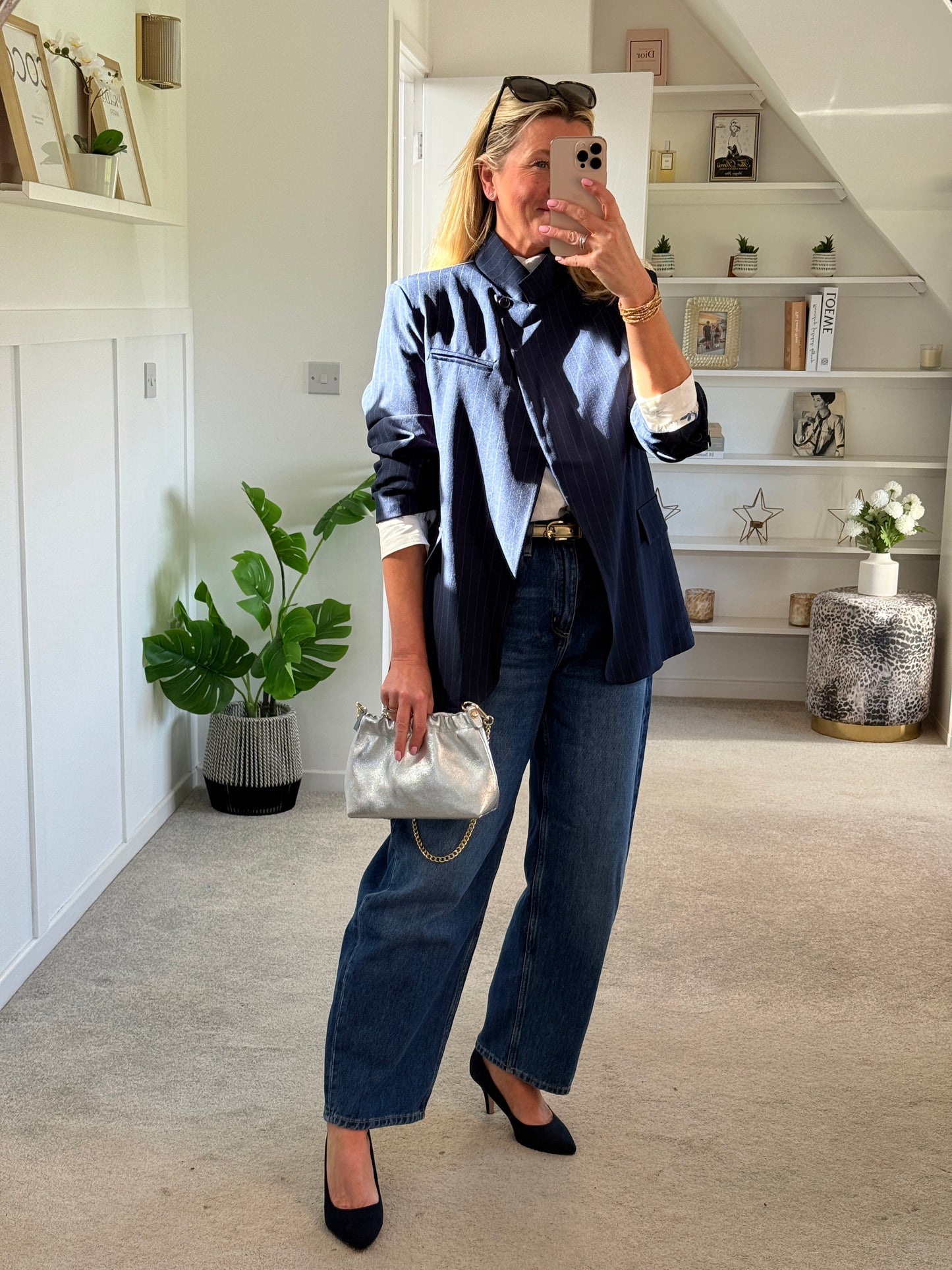 Navy Single Button Pinstripe Blazer