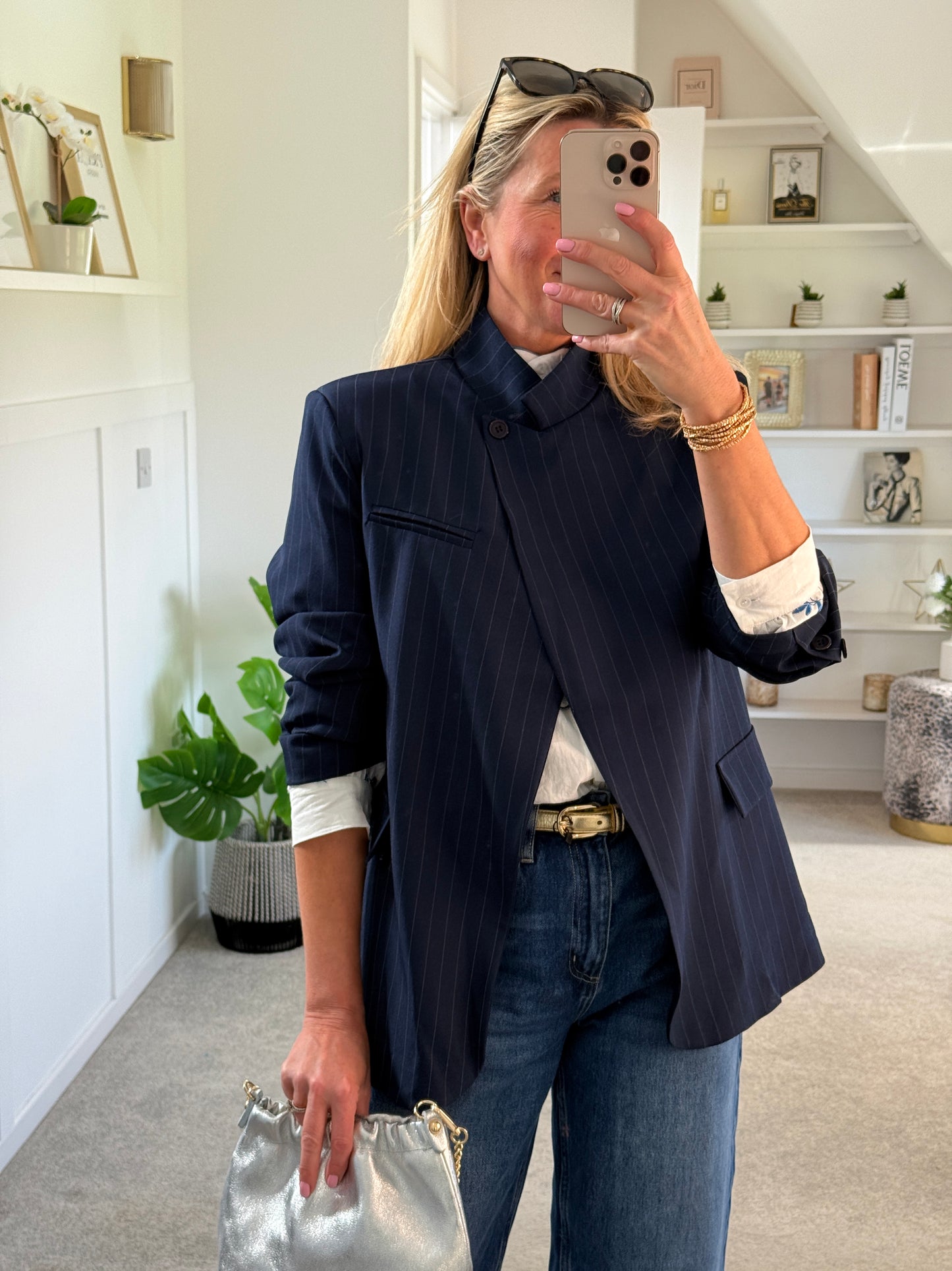 Navy Single Button Pinstripe Blazer
