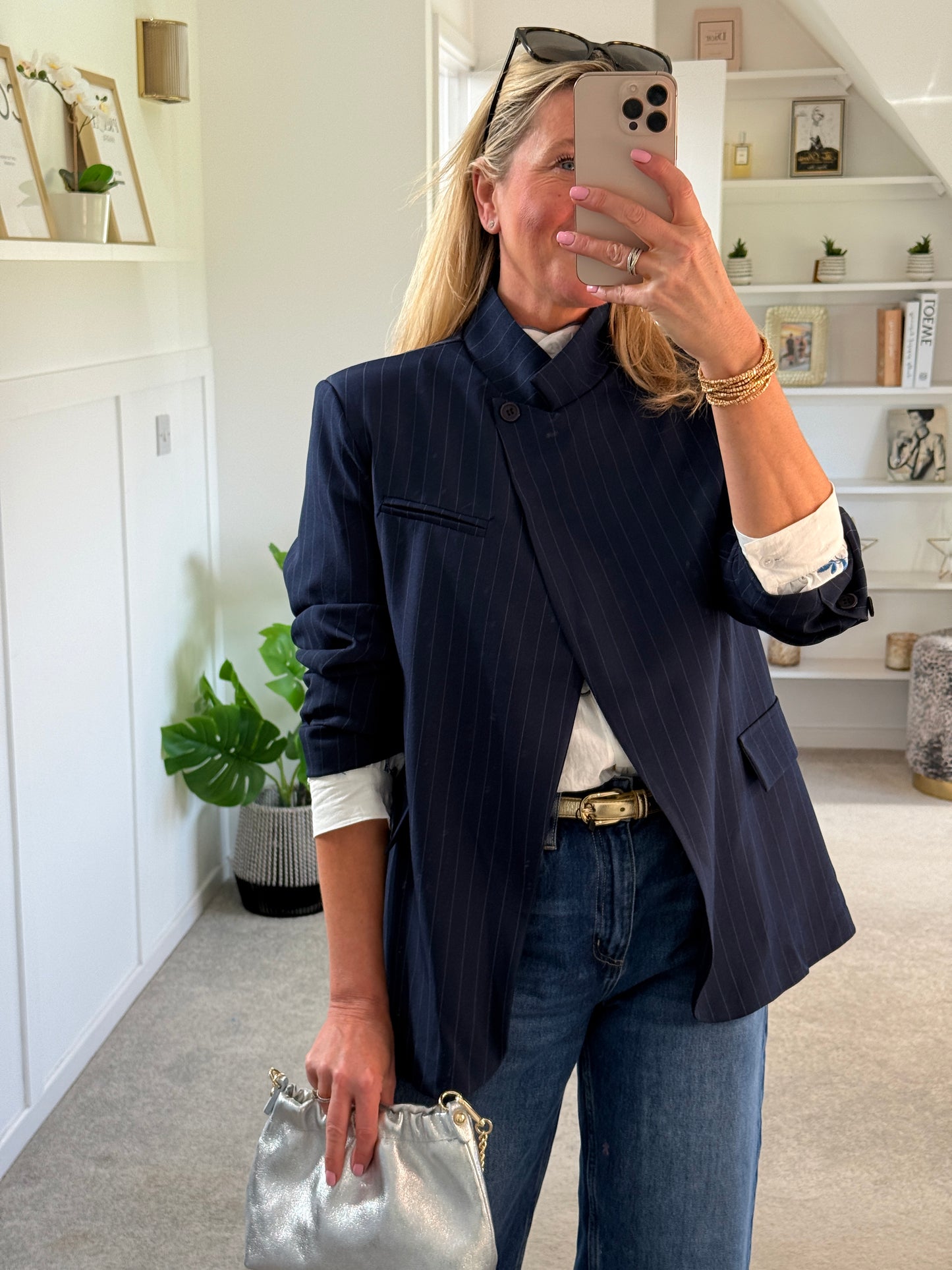 Navy Single Button Pinstripe Blazer