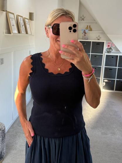 Navy Scallop Edge Vest Top