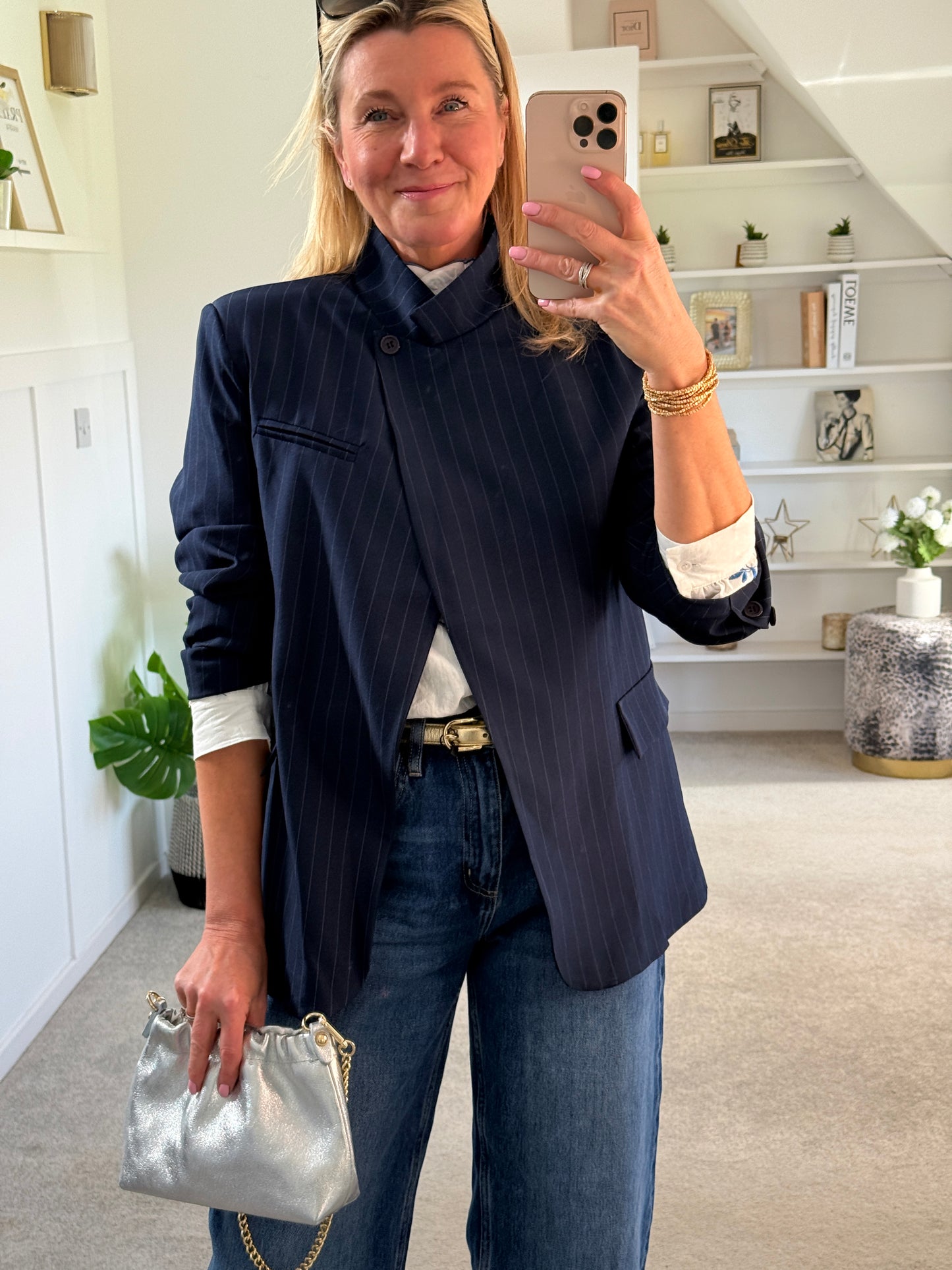 Navy Single Button Pinstripe Blazer