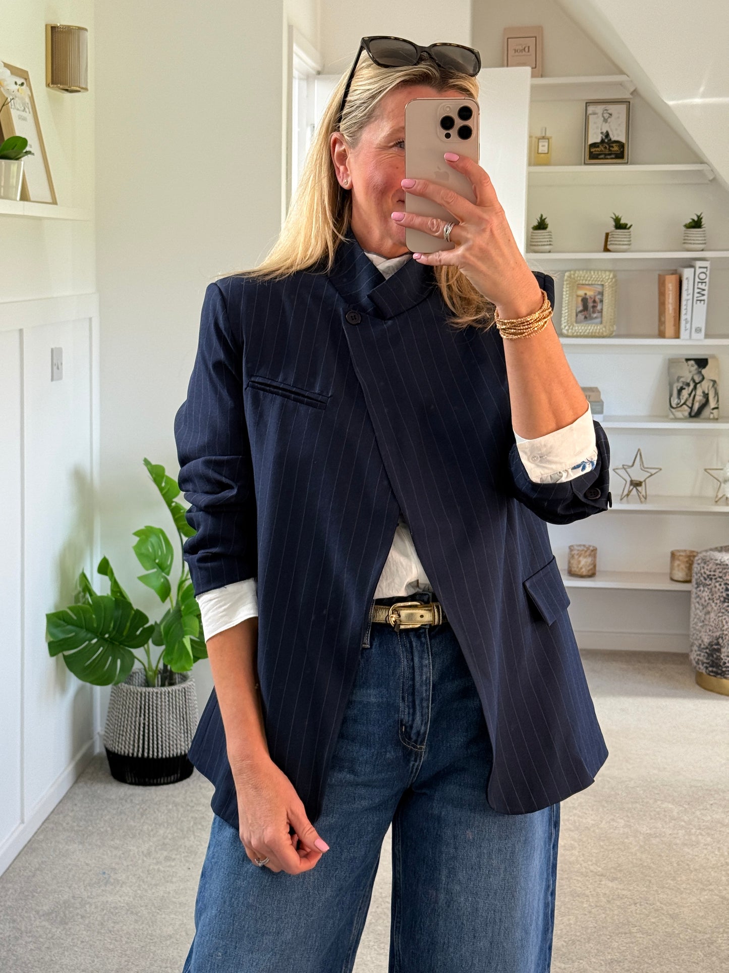 Navy Single Button Pinstripe Blazer