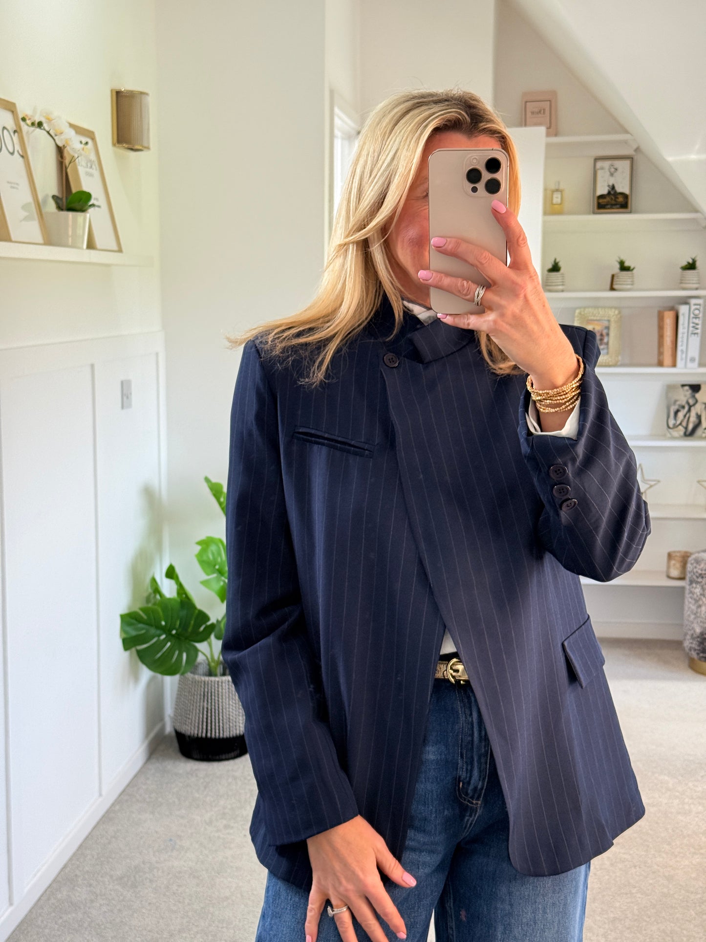 Navy Single Button Pinstripe Blazer