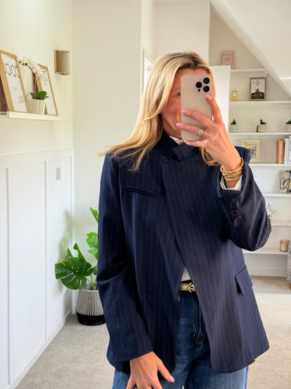 Navy Single Button Pinstripe Blazer