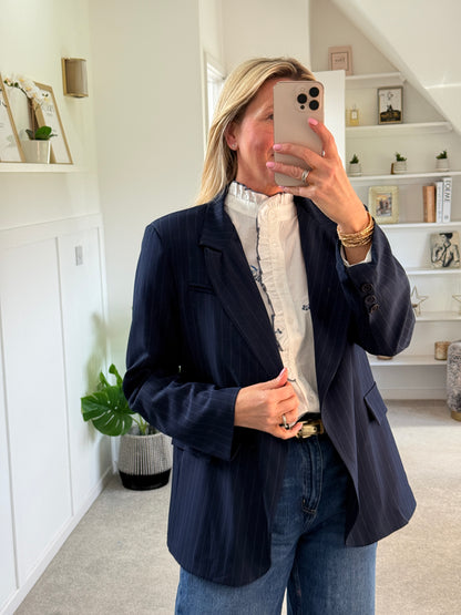 Navy Single Button Pinstripe Blazer