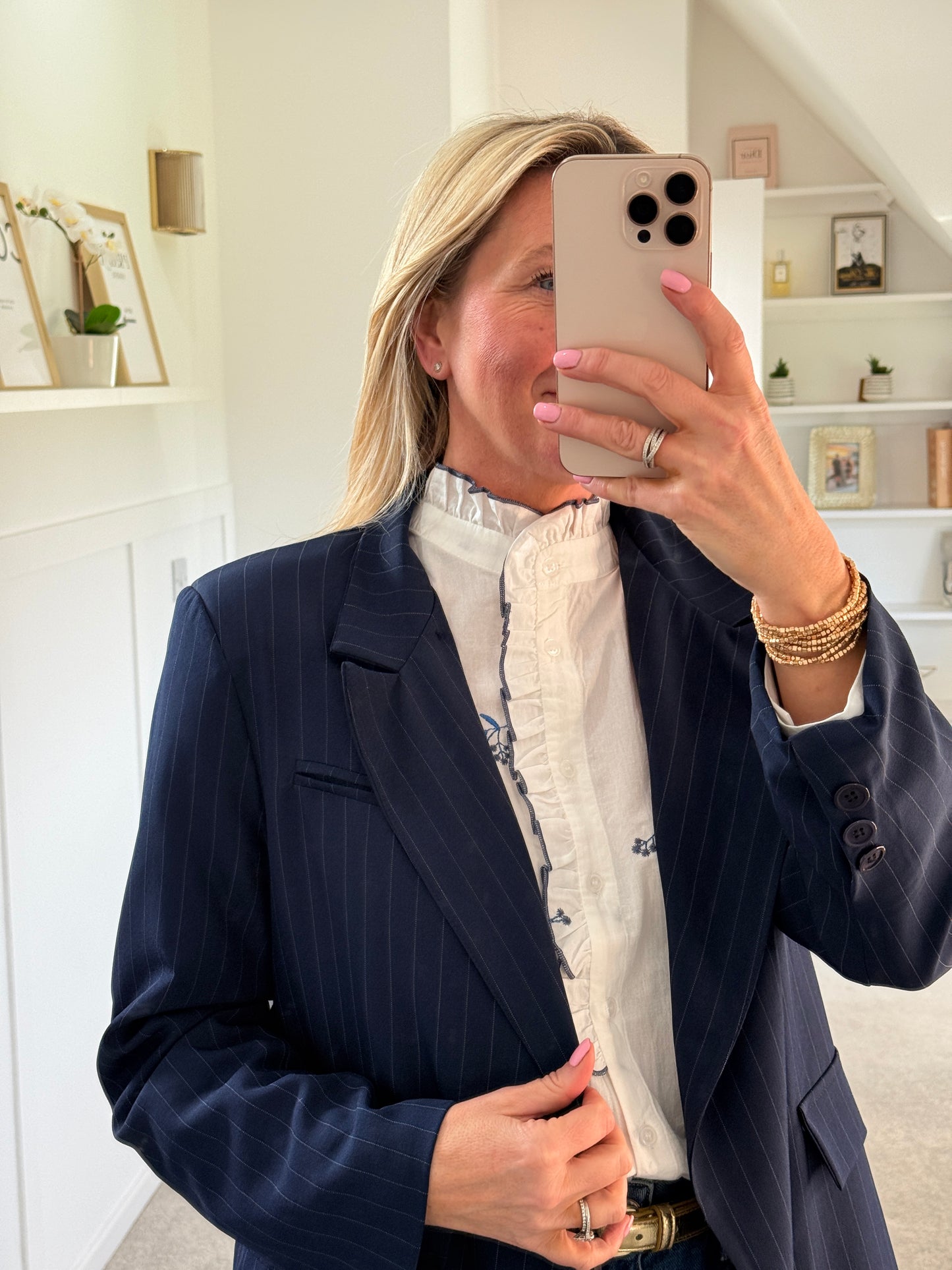 Navy Single Button Pinstripe Blazer