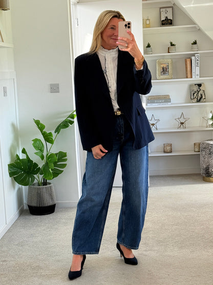 Navy Single Button Pinstripe Blazer