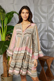 Khaki/Orange Aztec Print Maxi Cotton Dress