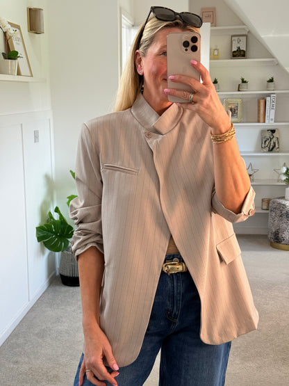 Navy Single Button Pinstripe Blazer