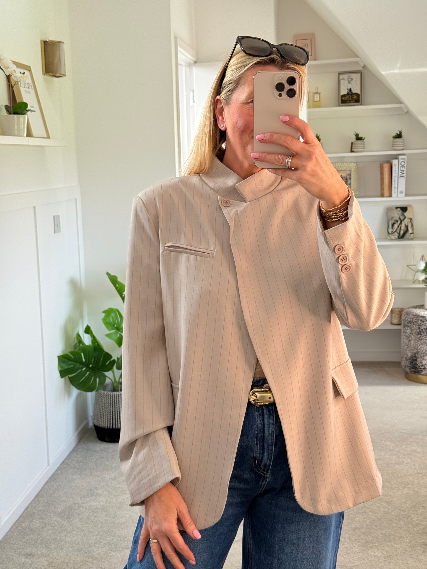 Navy Single Button Pinstripe Blazer