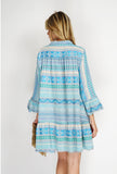 Blue Aztec Print Short Cotton Dress