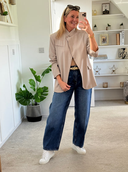 Navy Single Button Pinstripe Blazer