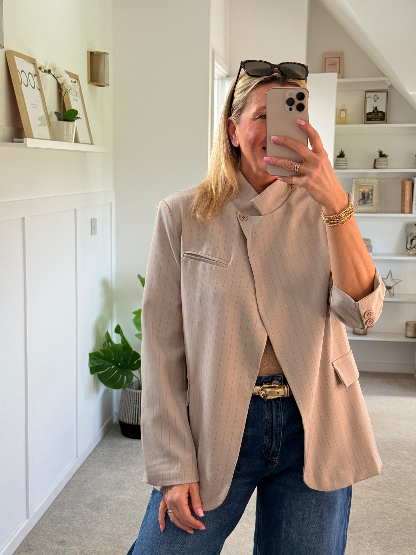 Navy Single Button Pinstripe Blazer