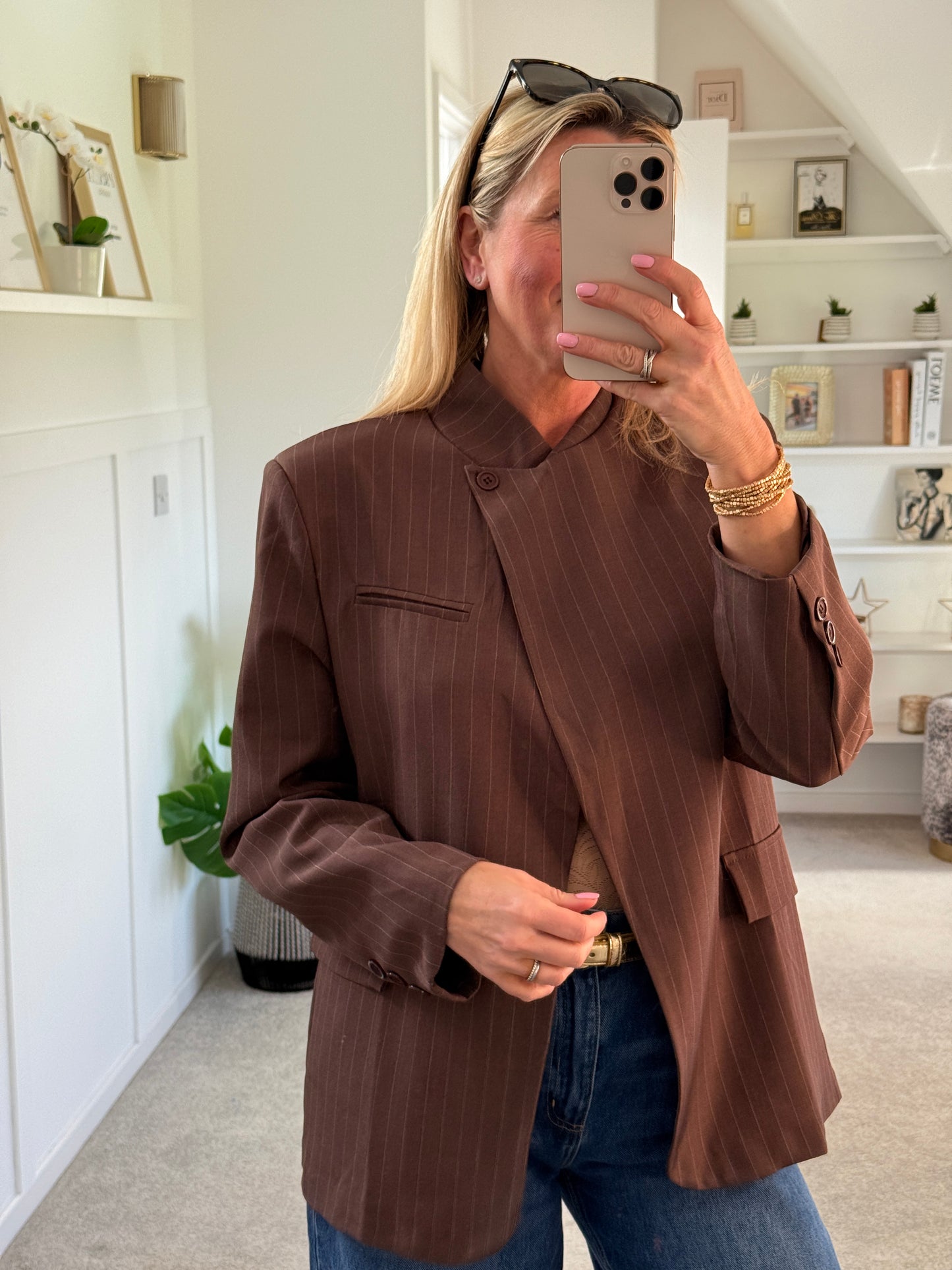 Navy Single Button Pinstripe Blazer