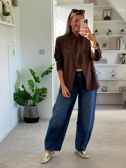 Navy Single Button Pinstripe Blazer