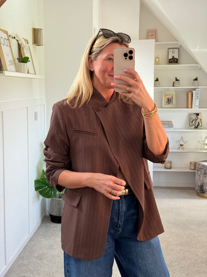 Navy Single Button Pinstripe Blazer