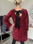 Berry Sequin Velvet Bow Back Dress