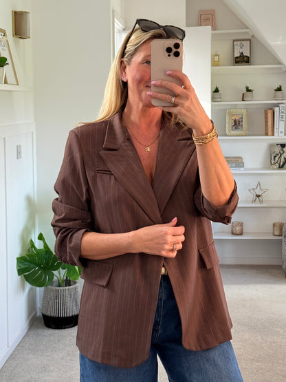 Navy Single Button Pinstripe Blazer