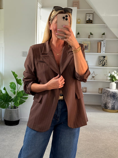 Navy Single Button Pinstripe Blazer