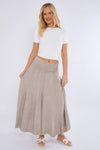 Navy Washed Linen Panel Skirt