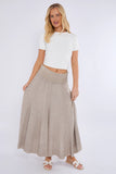 Navy Washed Linen Panel Skirt