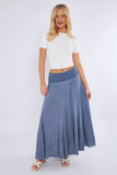 Navy Washed Linen Panel Skirt