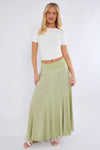 Navy Washed Linen Panel Skirt