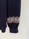 Navy High Neck Embroidered Blouse