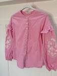 Pink Pinstripe Embroidered Sleeve Shirt