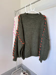 Grey/Pink Contrast Stitch Cosy Jumper