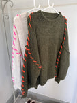 Grey/Pink Contrast Stitch Cosy Jumper