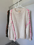 Grey/Pink Contrast Stitch Cosy Jumper