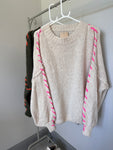 Grey/Pink Contrast Stitch Cosy Jumper