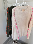 Grey/Pink Contrast Stitch Cosy Jumper