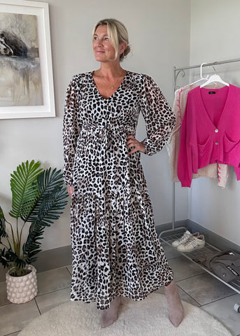 Leopard Print Long Sleeve Maxi Dress