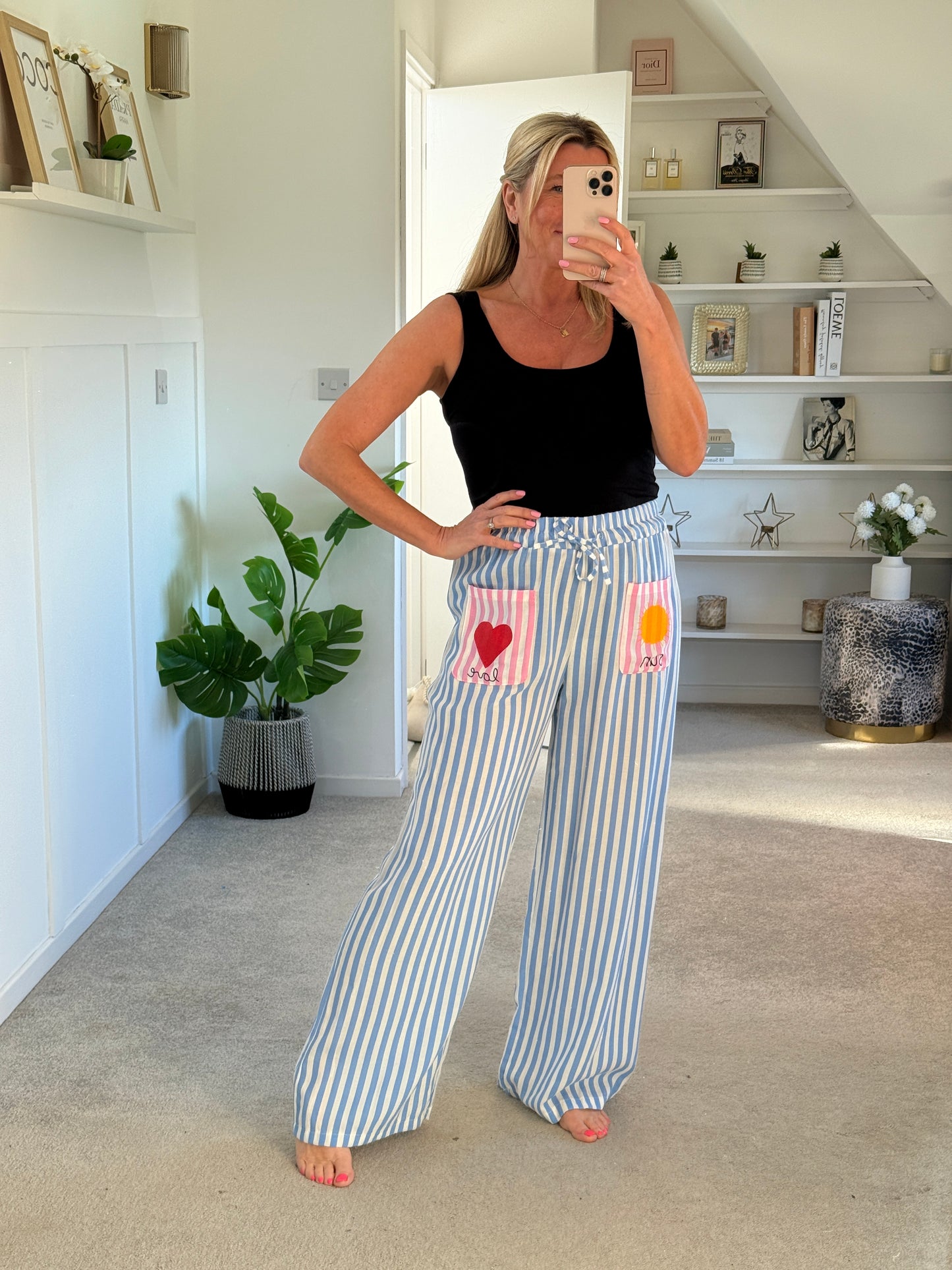 Blue Candy Stripe Linen Mix Trousers